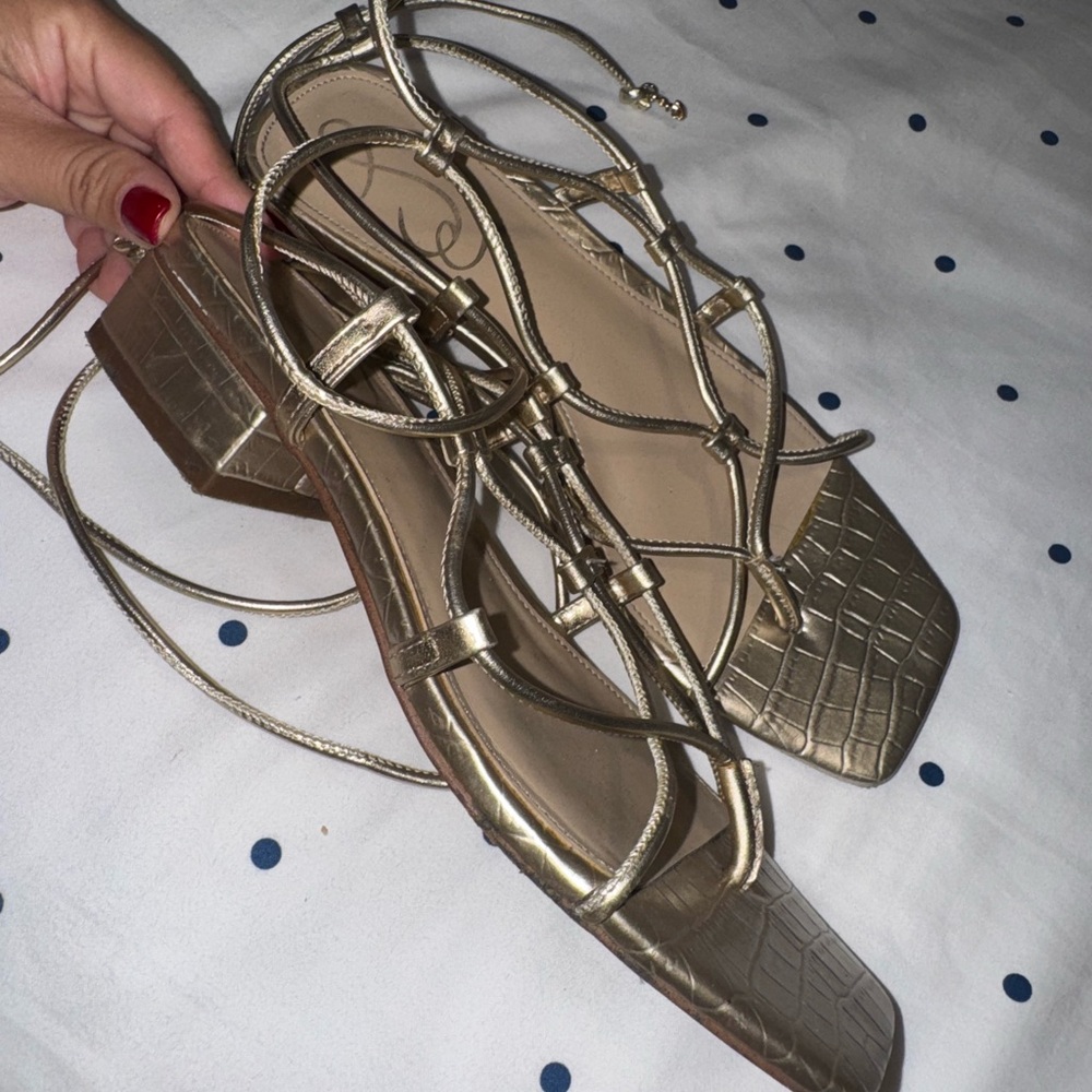 Sam Edelman Gold Flats with Moccasin-Style Design